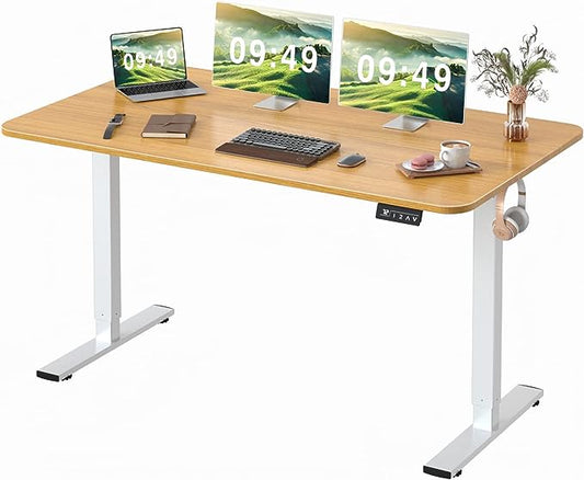 Furmax Electric Standing Desk - 55x24" Height Adjustable Sit Stand Desk | Ergonomic Home Office Computer Desk with Memory Preset & T-Shaped Metal Bracket - Wood Finish