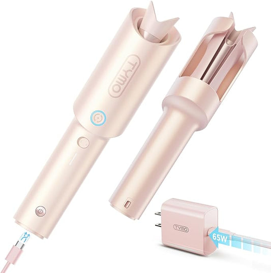 TYMO Cordless Automatic Curling Iron 1 Inch - Rotating Ceramic Curling Wand | Anti-Scald & Tangle-Free for Long-Lasting Curls | Rechargeable | Portable, Dual Voltage for Travel